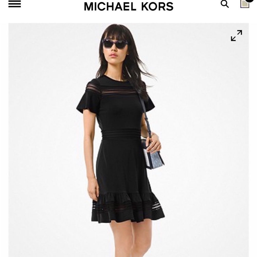 HP 🎉 Michael Kors Crepe Jersey and Mesh Ruffled Black Dress